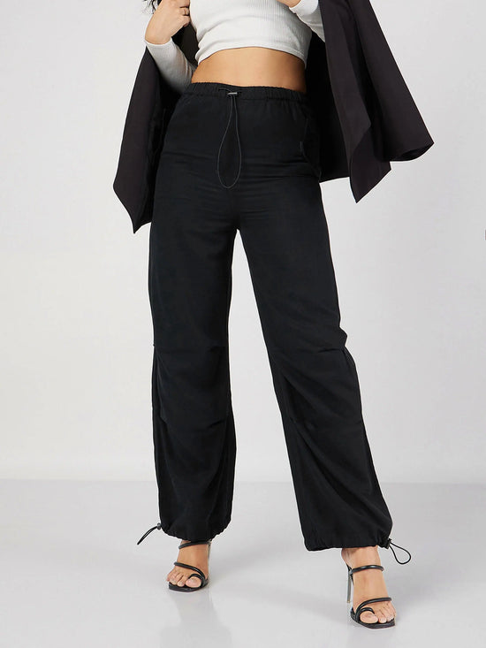 Women Black Denim Baggy Fit Cargo Pants-SFPANT50696XS