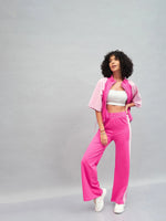 Women Pink Knitted Contrast Side Tape Track Pants