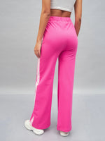 Women Pink Knitted Contrast Side Tape Track Pants