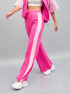 Women Pink Knitted Contrast Side Tape Track Pants