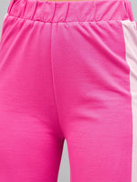 Women Pink Knitted Contrast Side Tape Track Pants