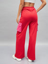 Women Red Knitted Contrast Pockets Track Pants