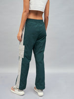 Women Green Colour Block Cargo Parachute Pants