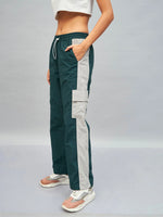 Women Green Colour Block Cargo Parachute Pants