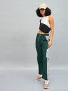 Women Green Colour Block Cargo Parachute Pants