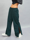 Women Green Out Seam Zipper Parachute Pants