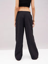 Women Black Out Seam Zipper Parachute Pants