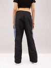 Women Black Colour Block Cargo Parachute Pants