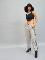 Women Light Grey Side Tape Cargo Parachute Pants