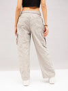 Women Light Grey Flap Pocket Cargo Parachute Pants