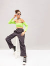 Women Grey Pleated Knee Cargo Parachute Pants