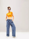 Women Blue Flap Pocket Cargo Parachute Pants