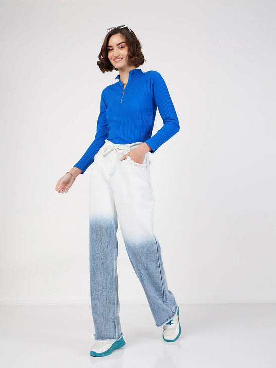 Women Blue & White Ombre Straight Jeans-SFJEAN0450XS