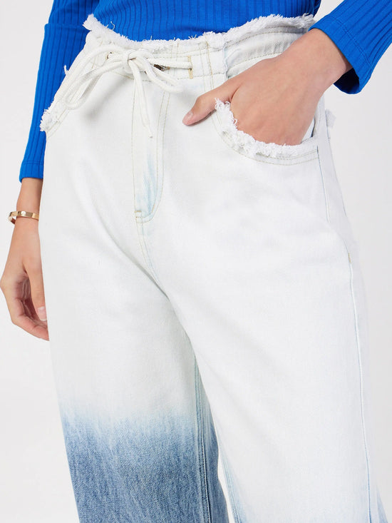 Women Blue & White Ombre Straight Jeans-SFJEAN0450XS