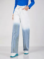 Women Blue & White Ombre Straight Jeans-SFJEAN0450XS