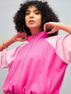 Women Color Blocked Standard Pink Full Sleeve Jacket