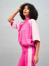 Women Color Blocked Standard Pink Full Sleeve Jacket