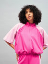 Women Color Blocked Standard Pink Full Sleeve Jacket