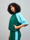 Women Color Blocked Standard Green Full Sleeve Jacket