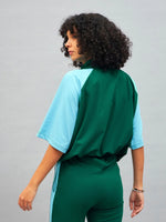 Women Color Blocked Standard Green Full Sleeve Jacket