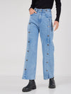 Women Blue Front Button Straight Jeans-SFJEAN0449XS