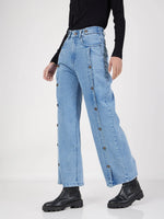 Women Blue Front Button Straight Jeans-SFJEAN0449XS