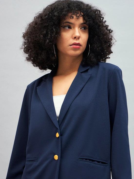 Women Navy Notch Collar Blazer