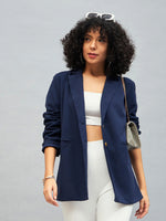 Women Navy Notch Collar Blazer