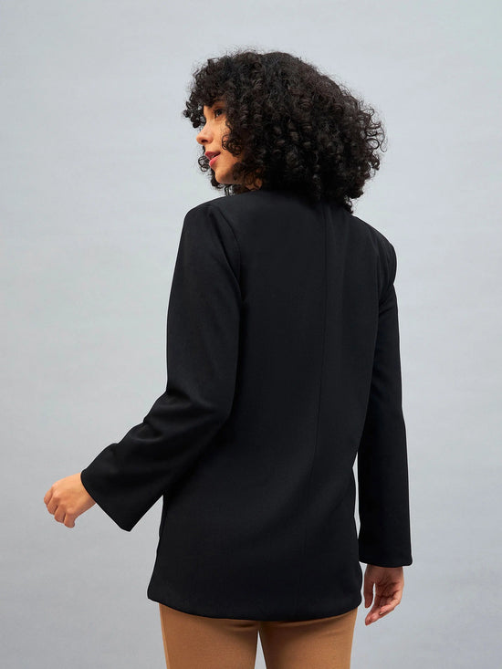 Women Black Notch Collar Blazer