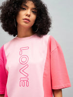 Women Pink Love Colorblock T-Shirt Dress