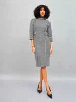 Women Black Geo Jacquard Tweed Midi Dress