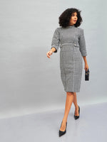 Women Black Geo Jacquard Tweed Midi Dress