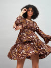 Women Brown Floral Lace Insert Mini Dress