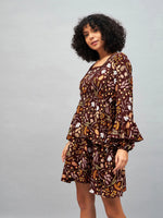 Women Brown Floral Lace Insert Mini Dress