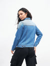 Women Solid Standard Blue Collared Neck Full Sleeve Jacket