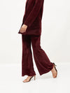 Women Maroon Velvet Bell Bottom Pants