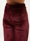 Women Maroon Velvet Bell Bottom Pants