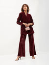 Women Maroon Velvet Bell Bottom Pants