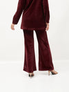 Women Maroon Velvet Bell Bottom Pants