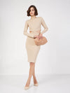 Women Beige Rib Side Cut-Out Midi Dress