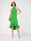 Women Green Rib Fish Frill Bodycon Midi Dress