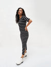 Women Black White Stripe Maxi