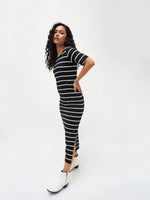 Women Black White Stripe Maxi