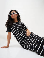 Women Black White Stripe Maxi