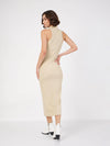 Women Beige Rib Turtle Neck Sleeveless Midi Dress