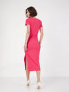 Women Magenta Rib V-Neck Midi Dress