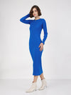 Women Royal Blue Rib Bodycon Midi Dress