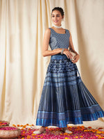 Women Navy Chevron Anarkali Skirt With Crop Top