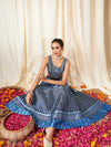 Women Navy Chevron Anarkali Skirt With Crop Top