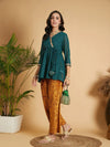 Women Emerald Dot Foil Print Wrap Peplum Top